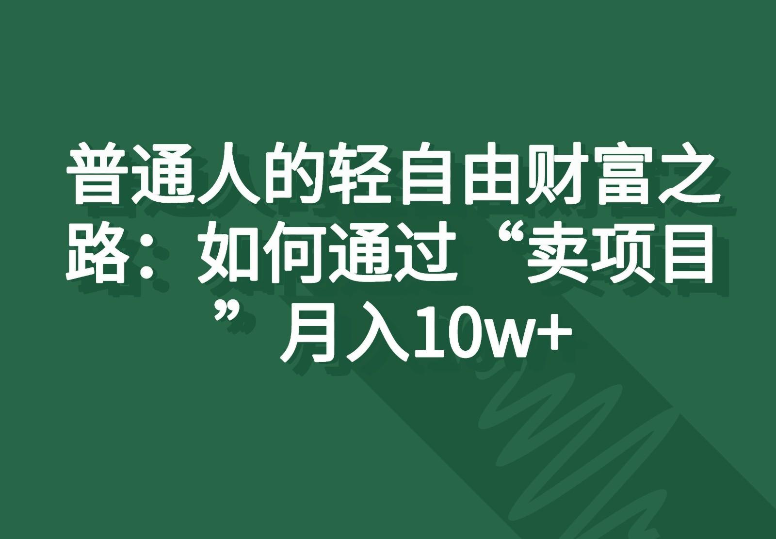 普通人的轻自由财富之路：如何通过“卖项目”月入10w+-巅峰资源网