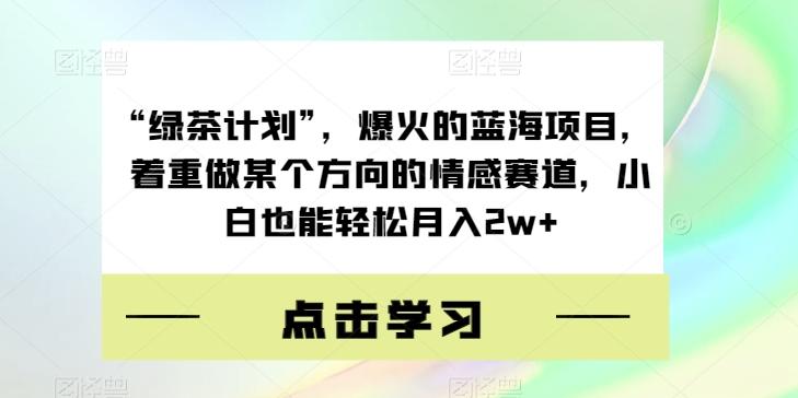 “绿茶计划”，爆火的蓝海项目，着重做某个方向的情感赛道，小白也能轻松月入2w+【揭秘】-巅峰资源网