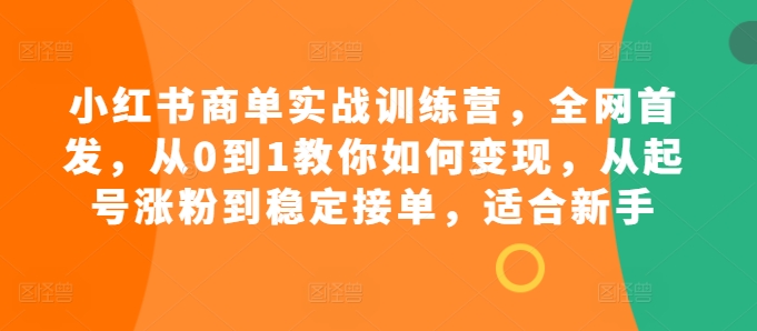 小红书商单实战训练营，全网首发，从0到1教你如何变现，从起号涨粉到稳定接单，适合新手-巅峰资源网
