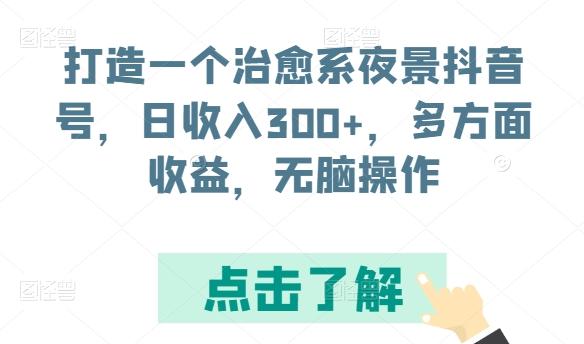 打造一个治愈系夜景抖音号，日收入300+，多方面收益，无脑操作【揭秘】-巅峰资源网