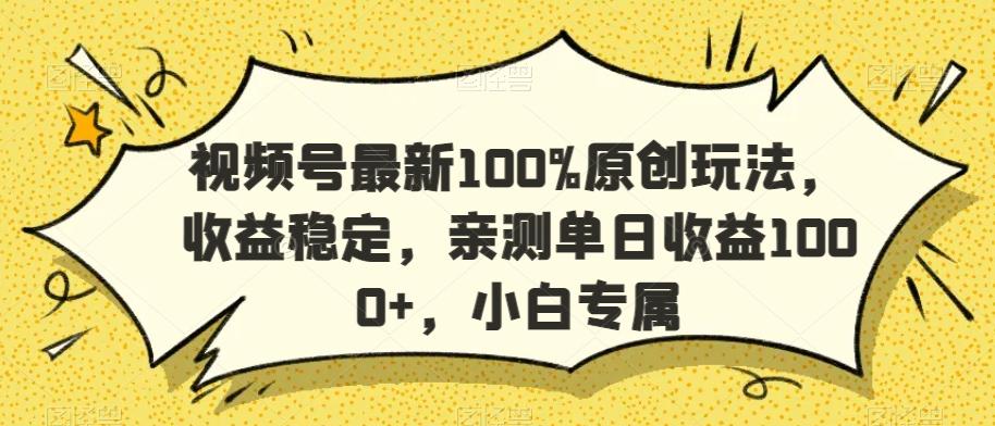 视频号最新100%原创玩法，收益稳定，亲测单日收益1000+，小白专属【揭秘】-巅峰资源网