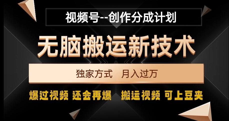 视频号无脑搬运新技术，破原创壕流量，独家方式，爆过视频，还会再爆【揭秘】-巅峰资源网