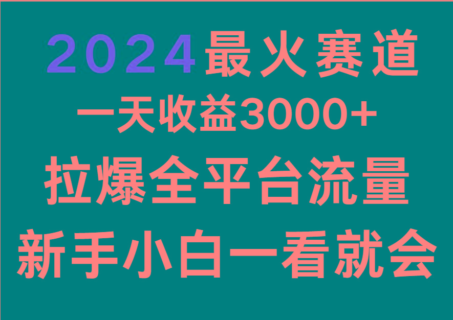 2024最火赛道，一天收一3000+.拉爆全平台流量，新手小白一看就会-巅峰资源网