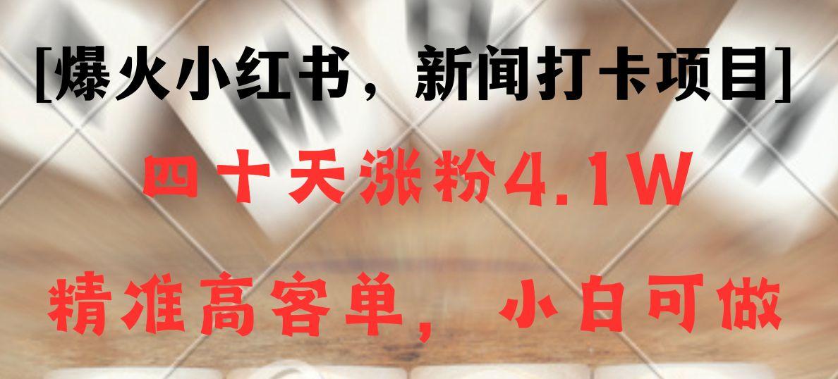 新闻打卡项目，小红书40天涨粉4.1w，高客单精准粉，变现能力超强-巅峰资源网