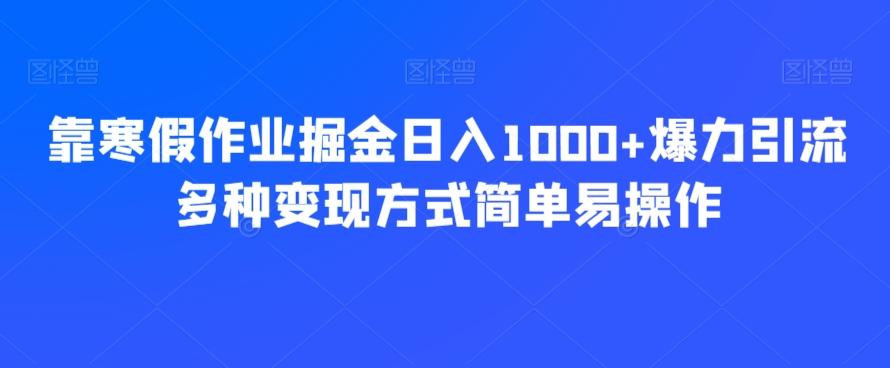 靠寒假作业掘金日入1000+爆力引流多种变现方式简单易操作-巅峰资源网