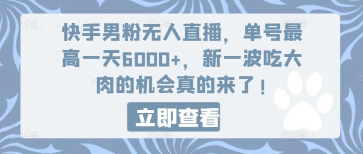 快手男粉无人直播，单号最高一天6000+，新一波吃大肉的机会真的来了-巅峰资源网