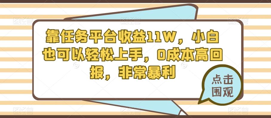 靠任务平台收益11W，小白也可以轻松上手，0成本高回报，非常暴利-巅峰资源网