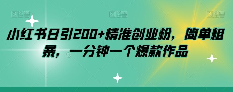 小红书日引200+精准创业粉，简单粗暴，一分钟一个爆款作品【揭秘】-巅峰资源网