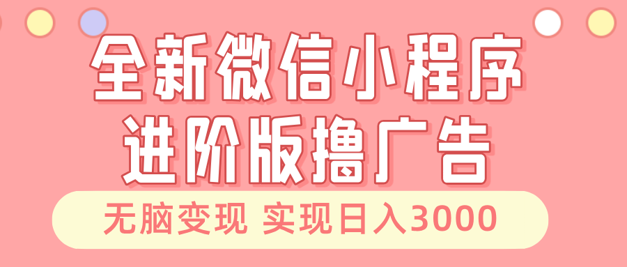 全新微信小程序进阶版撸广告 无脑变现睡后也有收入 日入3000＋-巅峰资源网
