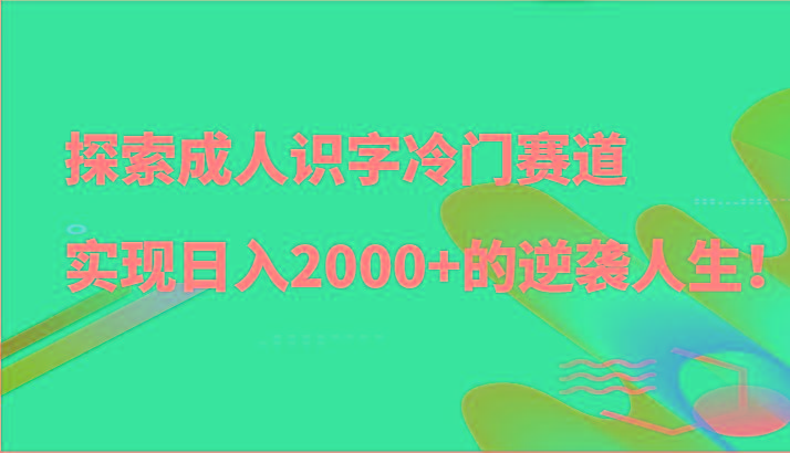 探索成人识字冷门赛道，实现日入2000+的逆袭人生！-巅峰资源网