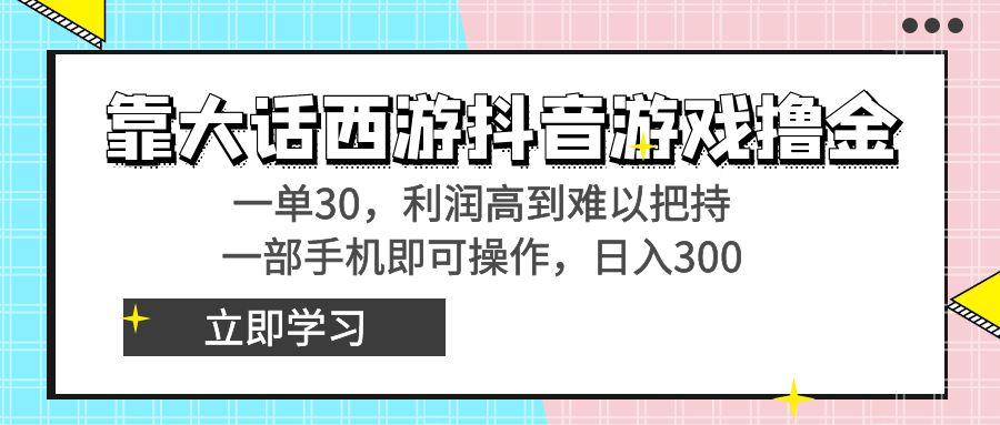 靠大话西游抖音游戏撸金，一单30，利润高到难以把持，一部手机即可操作...-巅峰资源网