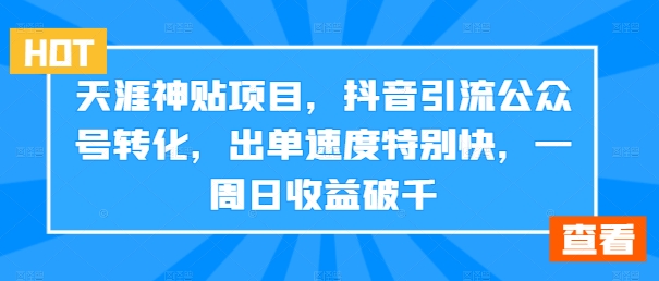天涯神贴项目，抖音引流公众号转化，出单速度特别快，一周日收益破千-巅峰资源网