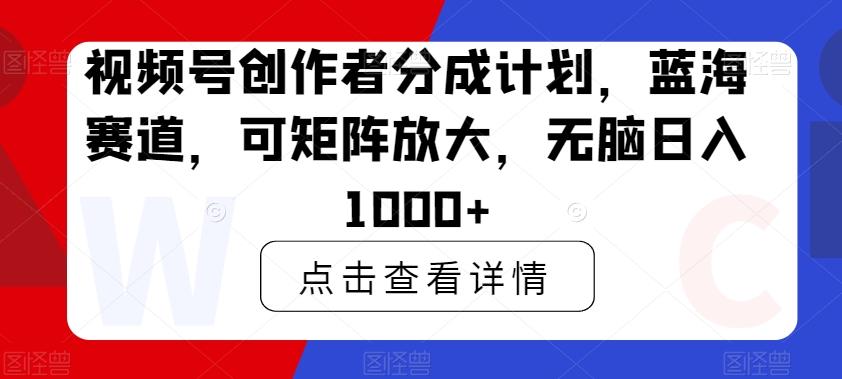 视频号创作者分成计划，蓝海赛道，可矩阵放大，无脑日入1000+-巅峰资源网