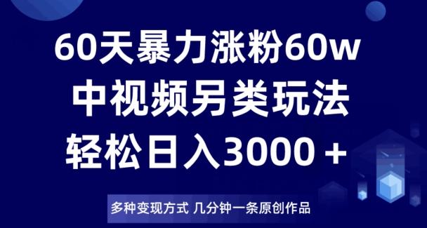 60天暴力涨粉60W，中视频另类玩法，日入3000＋，几分钟一条原创作品多种变现方式-巅峰资源网