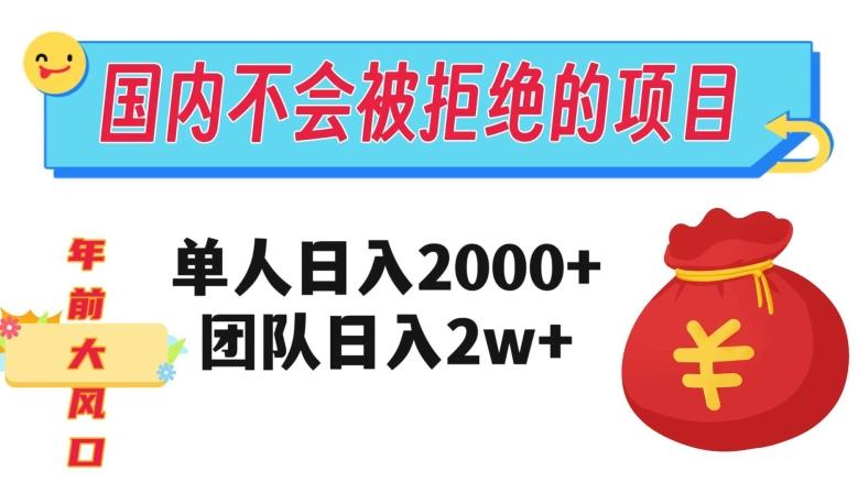 在国内不怕被拒绝的项目，单人日入2000，团队日入20000+【揭秘】-巅峰资源网