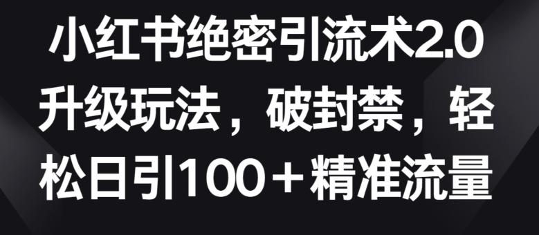 小红书绝密引流术2.0升级玩法，破封禁，轻松日引100+精准流量【揭秘】-巅峰资源网