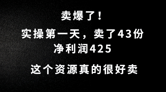 这个资源，需求很大，实操第一天卖了43份，净利润425【揭秘】-巅峰资源网