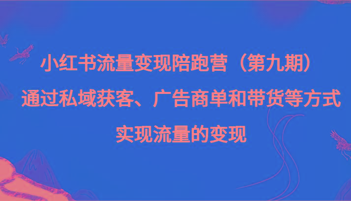 小红书流量变现陪跑营（第九期）通过私域获客、广告商单和带货等方式实现流量变现-巅峰资源网