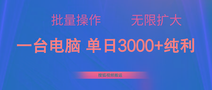 搜狐视频搬运，一台电脑单日3000+，批量操作，可无限扩大-巅峰资源网