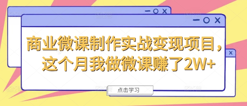 商业微课制作实战变现项目，这个月我做微课赚了2W+-巅峰资源网