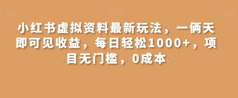 小红书虚拟资料最新玩法，一俩天即可见收益，每日轻松1000+，项目无门槛，0成本-巅峰资源网