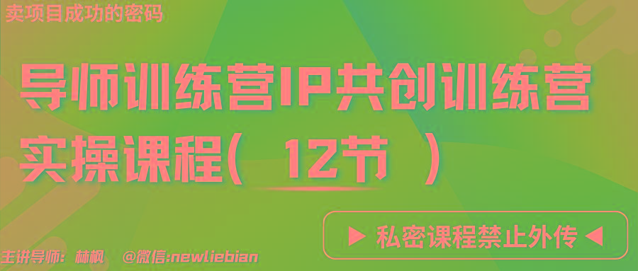 导师训练营3.0IP共创训练营私密实操课程(12节)-卖项目的密码成功秘诀-巅峰资源网