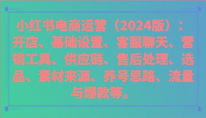 小红书电商运营(2024版)：开店、设置、供应链、选品、素材、养号、流量与爆款等-巅峰资源网