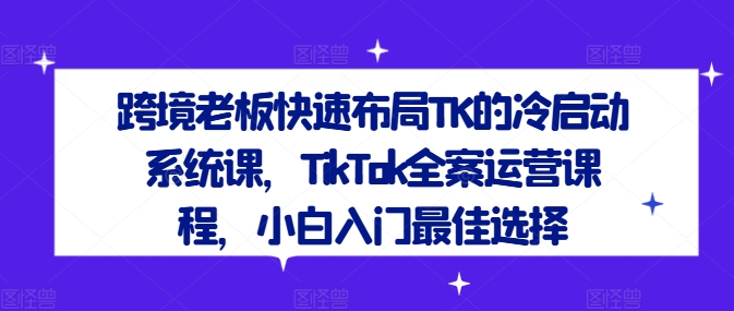 跨境老板快速布局TK的冷启动系统课，TikTok全案运营课程，小白入门最佳选择-巅峰资源网