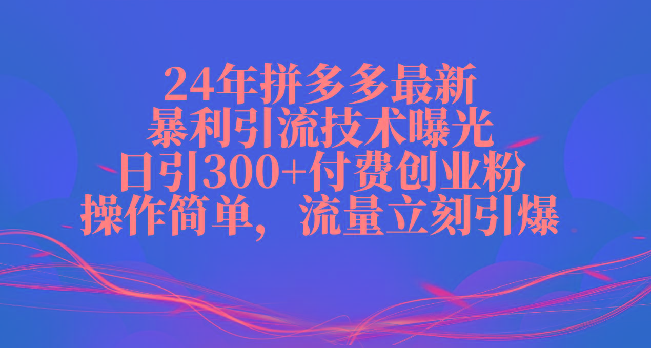 24年拼多多最新暴利引流技术曝光，日引300+付费创业粉，操作简单，流量…-巅峰资源网