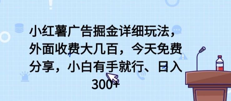 小红薯广告掘金详细玩法，外面收费大几百，小白有手就行，日入300+【揭秘】-巅峰资源网