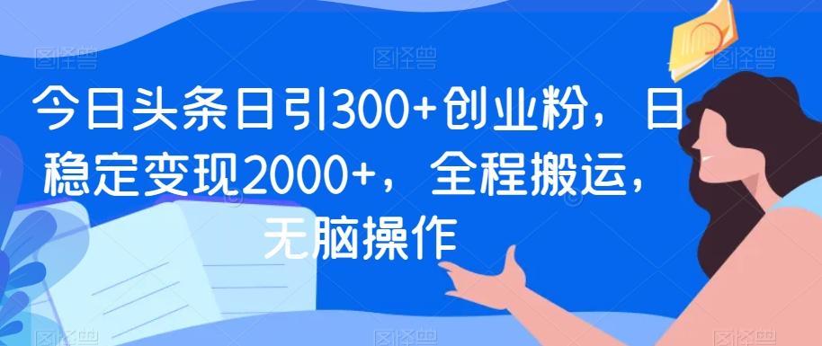 今日头条日引300+创业粉，日稳定变现2000+，全程搬运，无脑操作-巅峰资源网