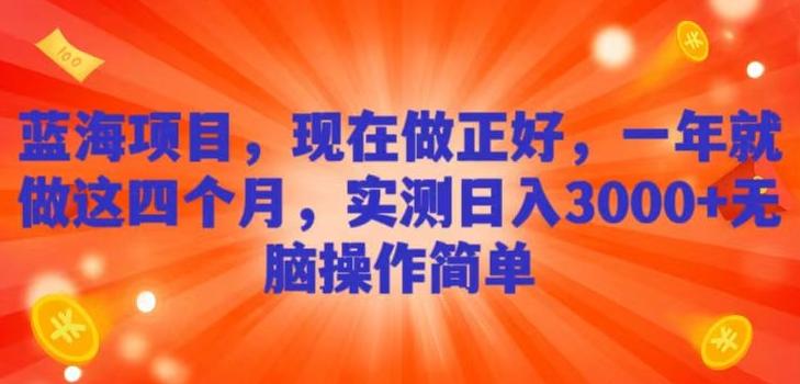 蓝海项目，现在做正好，一年就做这4个月，实测日入3000+，无脑简单操作！-巅峰资源网