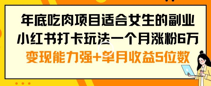 年底吃肉项目适合女生的副业小红书打卡玩法一个月涨粉6万+变现能力强+单月收益5位数【揭秘】-巅峰资源网