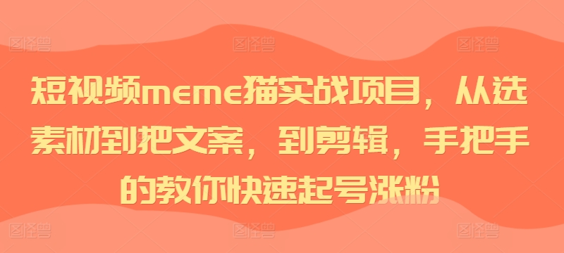 短视频meme猫实战项目，从选素材到把文案，到剪辑，手把手的教你快速起号涨粉-巅峰资源网