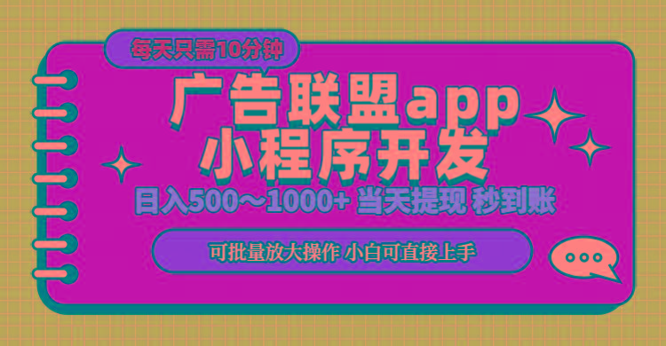 小程序开发 广告赚钱 日入500~1000+ 小白轻松上手！-巅峰资源网