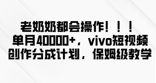 老奶奶都会操作，新平台无脑操作，单月40000+，vivo短视频创作分成计划【揭秘】-巅峰资源网