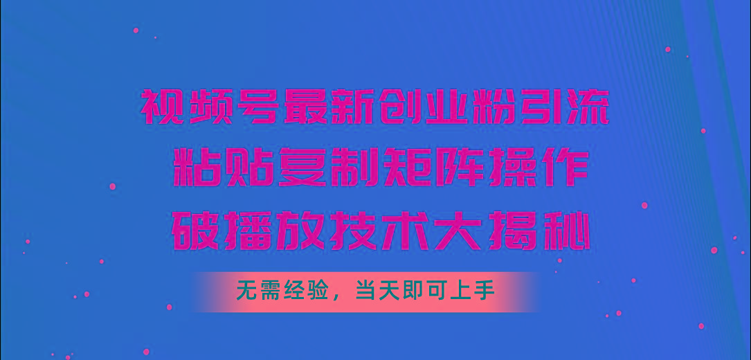 视频号最新创业粉引流，粘贴复制矩阵操作，破播放技术大揭秘，无需经验…-巅峰资源网