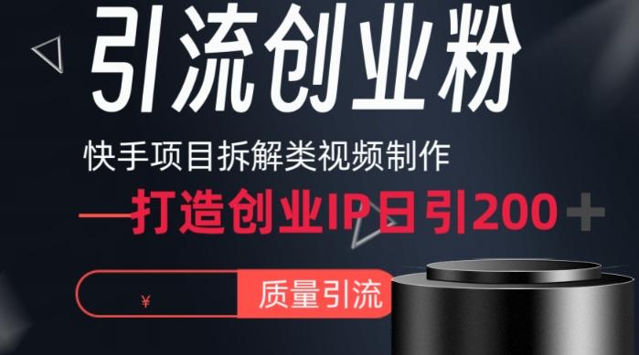 快手项目拆解类视频详细制作流程打造个人IP，单日引流200+高质量创业粉【揭秘】-巅峰资源网