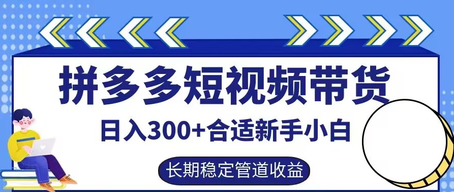 拼多多短视频带货日入300+有长期稳定被动收益，合适新手小白【揭秘】-巅峰资源网
