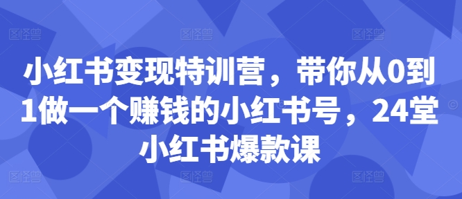 小红书变现特训营，带你从0到1做一个赚钱的小红书号，24堂小红书爆款课-巅峰资源网