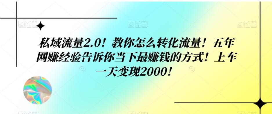 私域流量2.0！教你怎么转化流量！五年网赚经验告诉你当下最赚钱的方式！上车一天变现2000！-巅峰资源网