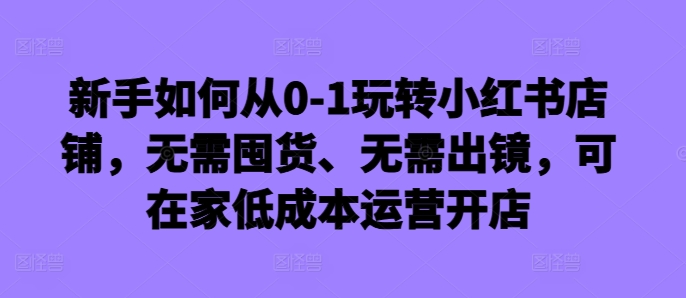 新手如何从0-1玩转小红书店铺，无需囤货、无需出镜，可在家低成本运营开店-巅峰资源网