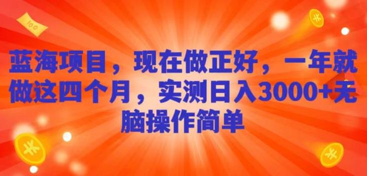蓝海项目，现在做正好，一年就做这4个月，实测日入3000+，无脑简单操作-巅峰资源网