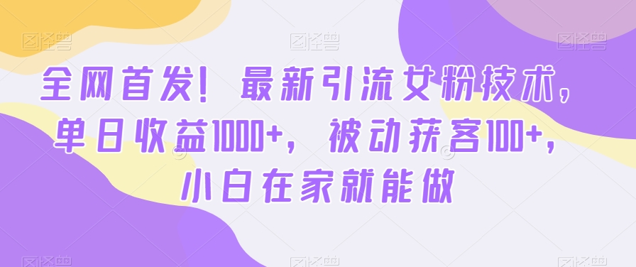 全网首发！最新引流女粉技术，单日收益1000+，被动获客100+，小白在家就能做【揭秘】-巅峰资源网
