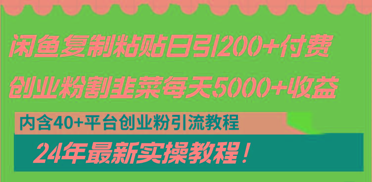 闲鱼复制粘贴日引200+付费创业粉，割韭菜日稳定5000+收益，24年最新教程！-巅峰资源网