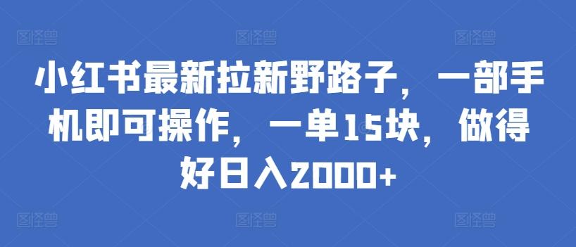 小红书最新拉新野路子，一部手机即可操作，一单15块，做得好日入2000+【揭秘】-巅峰资源网