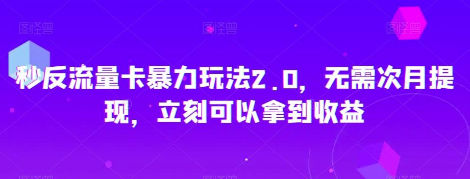 秒反流量卡暴力玩法2.0，无需次月提现，立刻可以拿到收益【揭秘】-巅峰资源网