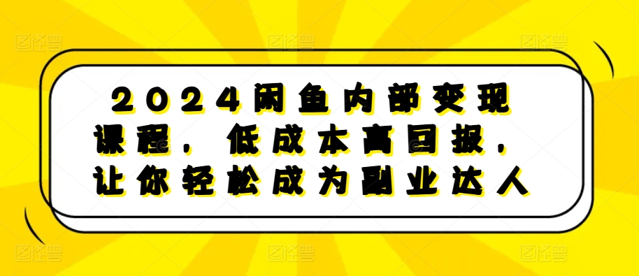 2024闲鱼内部变现课程，低成本高回报，让你轻松成为副业达人-巅峰资源网
