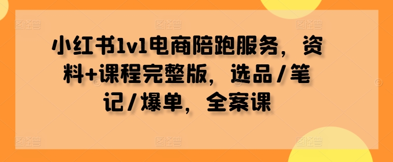小红书1v1电商陪跑服务，资料+课程完整版，选品/笔记/爆单，全案课-巅峰资源网