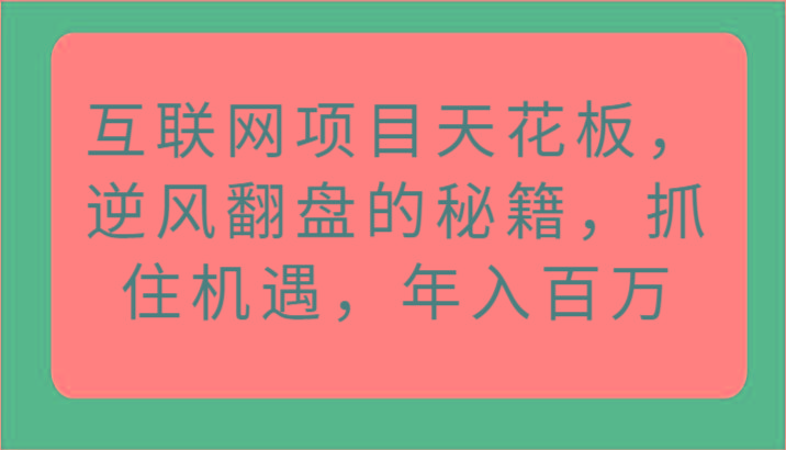 互联网项目天花板，逆风翻盘的秘籍，抓住机遇，年入百万-巅峰资源网